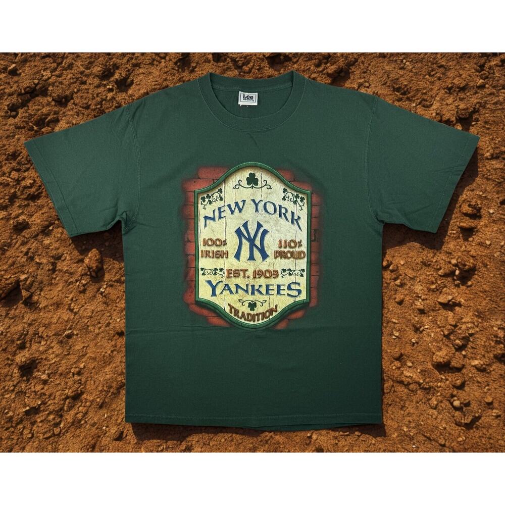 New York Yankees 100% Irish 110% Proud Green Lee Sport T-Shirt 2XL Y2K